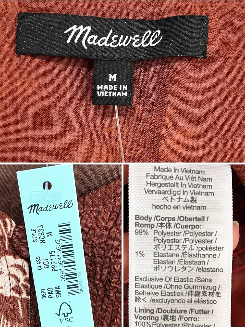 BOGO! NWT Madewell Preston Puff Sleeve Floral Blouse Rust Size Medium